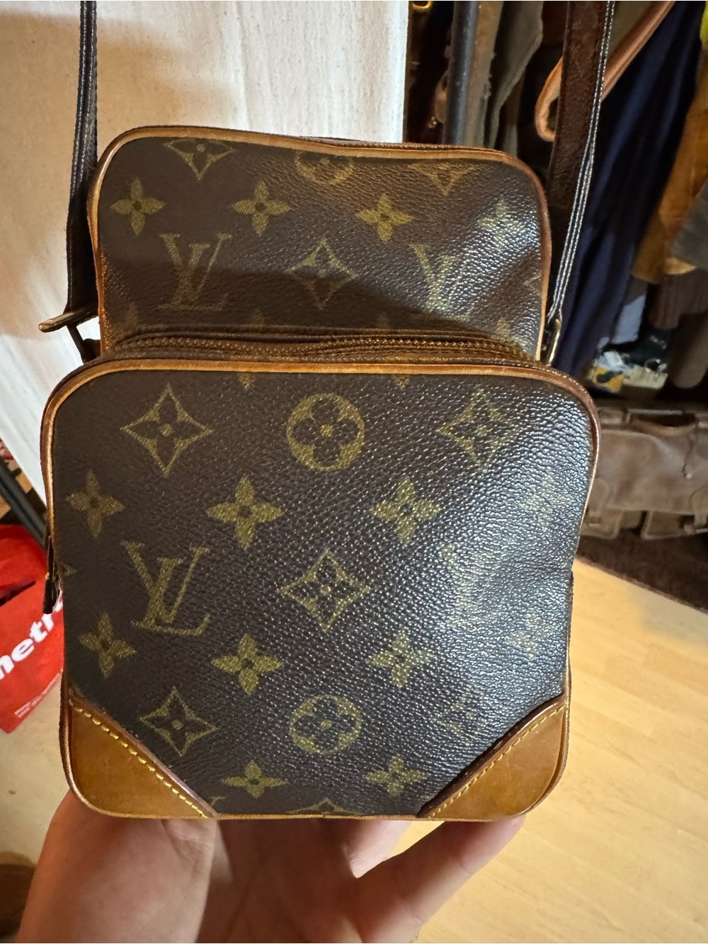 Louis Vuitton Monogram Canvas Crossbody Bag in Brown and Tan Leather Trim